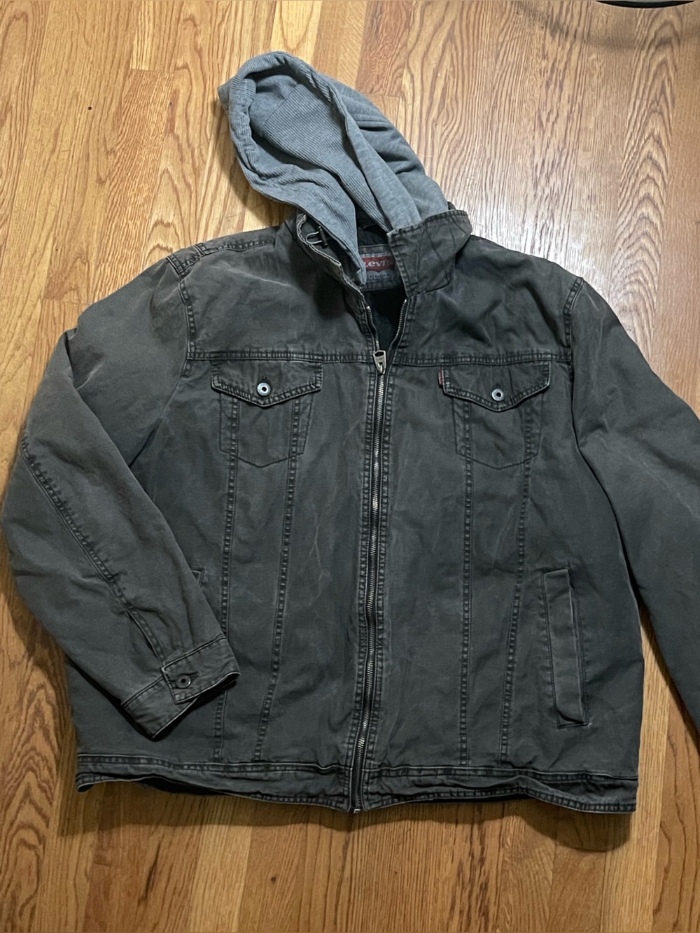 Levi's Washed Charcoal Full-Zip Hooded Canvas Jacket - Size XXL